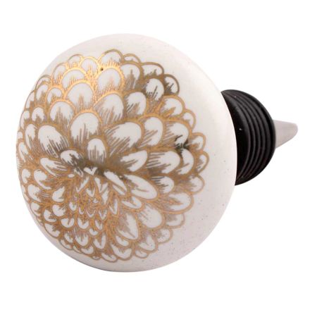Golden Carnation Flower Flat Ceramic Wine Stopper (Pack Of One Piece)